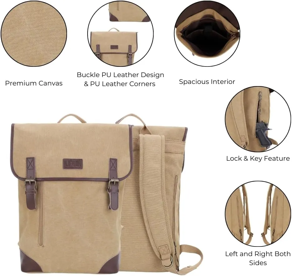 JESSIE & JAMES Vintage Canvas Concealed Carry Backpack for Women Men Large Travel Backpack KHAKI