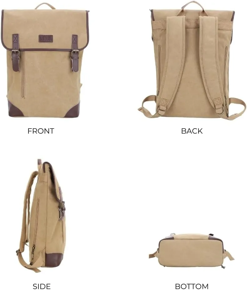 JESSIE & JAMES Vintage Canvas Concealed Carry Backpack for Women Men Large Travel Backpack KHAKI