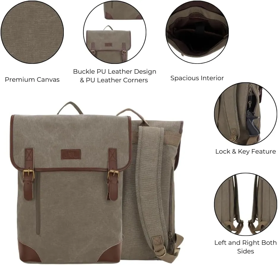JESSIE & JAMES Vintage Canvas Concealed Carry Backpack for Women Men Large Travel Backpack OLIVE