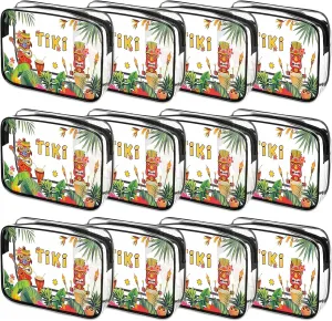 Kacctyen 12 Pcs Tiki Party Supplies Beach Clear Makeup Bags - Ideal Gift Set for Women, Toiletry & Cosmetic Organizer, Waterproof Travel & Beach Pouches Ideal for Friends, Sisters, Nurses' Vacations
