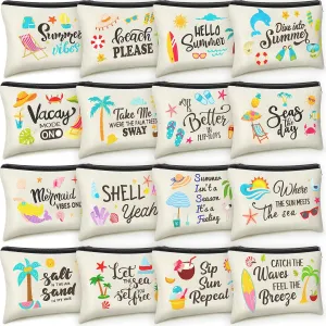Kacctyen 16 Pcs Beach Makeup Bag Summer Cosmetic Bag Bulk with Zipper Portable Beach Essentials Kit Survival Kit Travel Make up Pouch Storage Pouch for Women Large Capacity Gift Travel Accessories