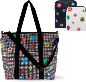 kate spade new york Insulated Cooler Tote Bag Bundle with Reusable Snack Bag Keeper Set (Gingham Garden)