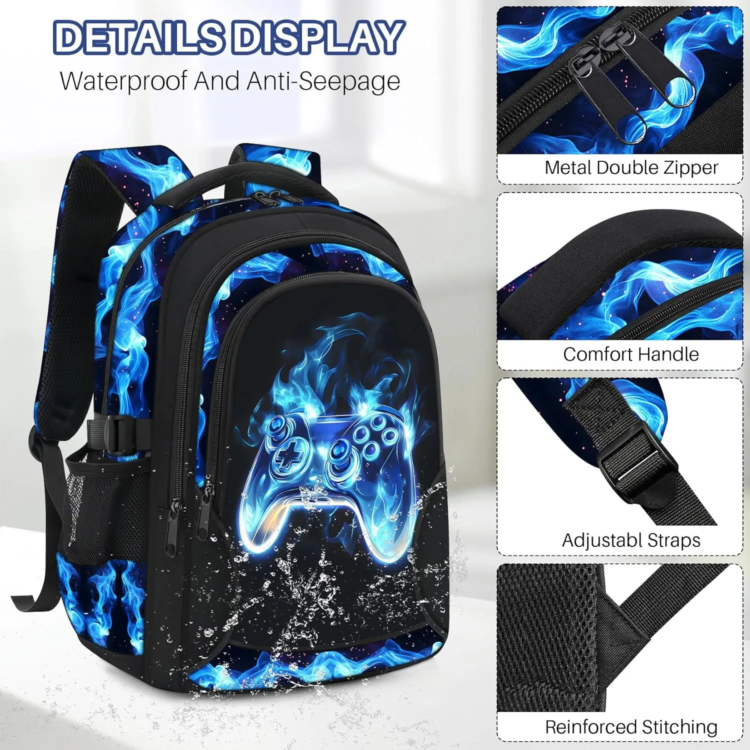 Kids Backpack for Boys - Gamer Boys Backpacks for Kids Teens Elementary Middle School, 17 Large Capacity Students Bookbag, Perfect for Travel and School