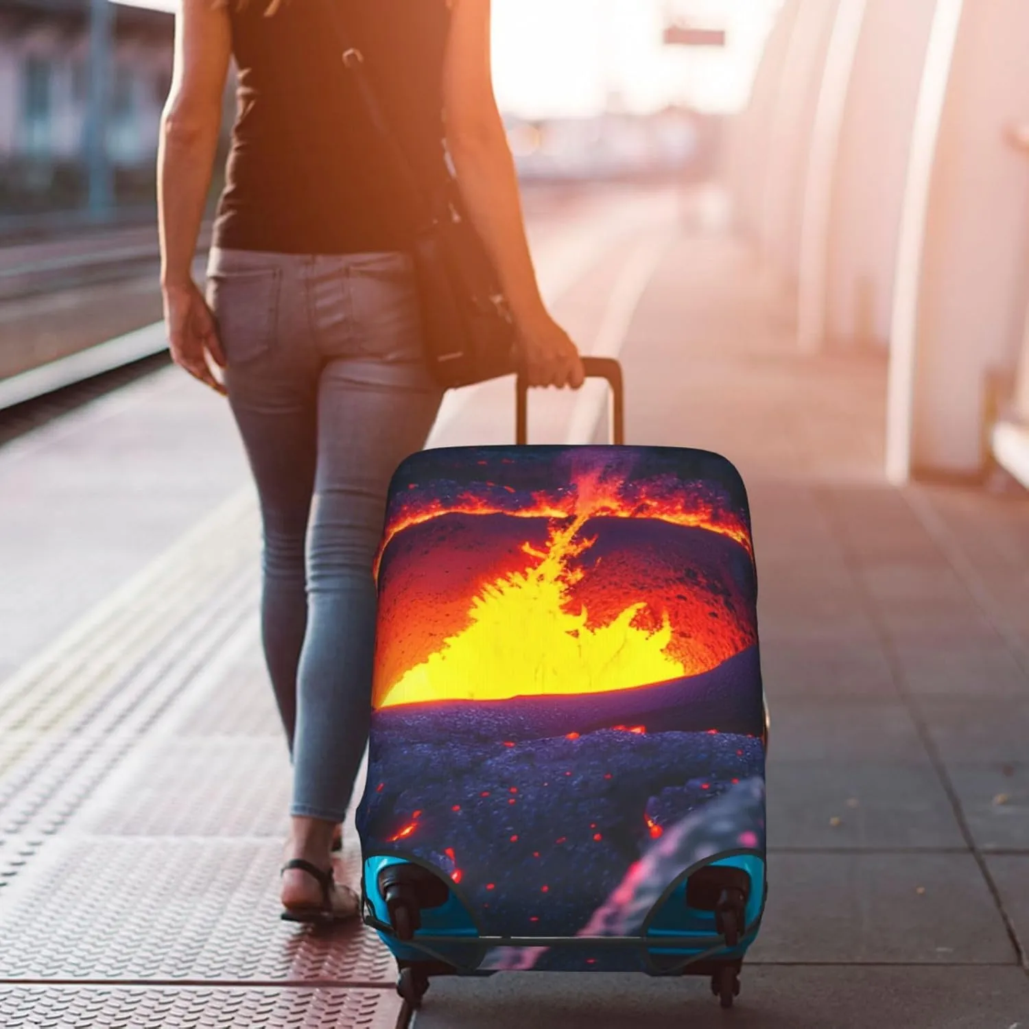 Kilauea Volcano Print Washable Suitcase Cover Protective Luggage Cover Anti Scratch Travel Gear Protector