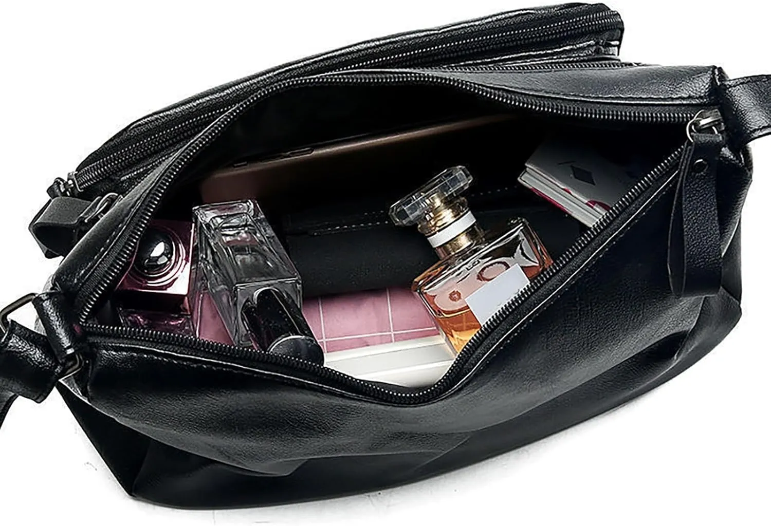 Kniting Crossbody Bag Zip Vintage PU Leather Shoulder Bag Women Pockets Purse Pack Leather Men Bags (Black, One Size)