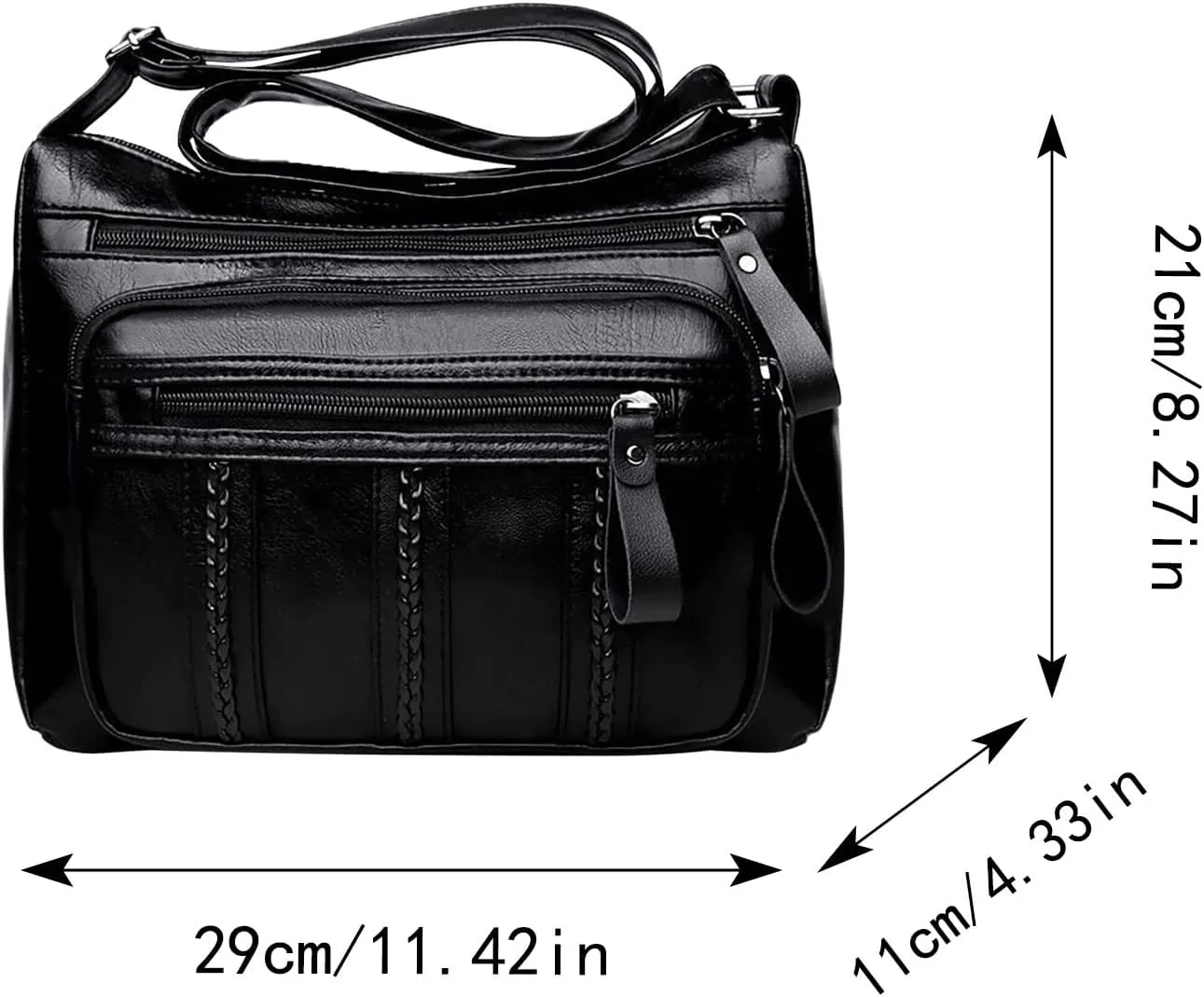 Kniting Crossbody Bag Zip Vintage PU Leather Shoulder Bag Women Pockets Purse Pack Leather Men Bags (Black, One Size)