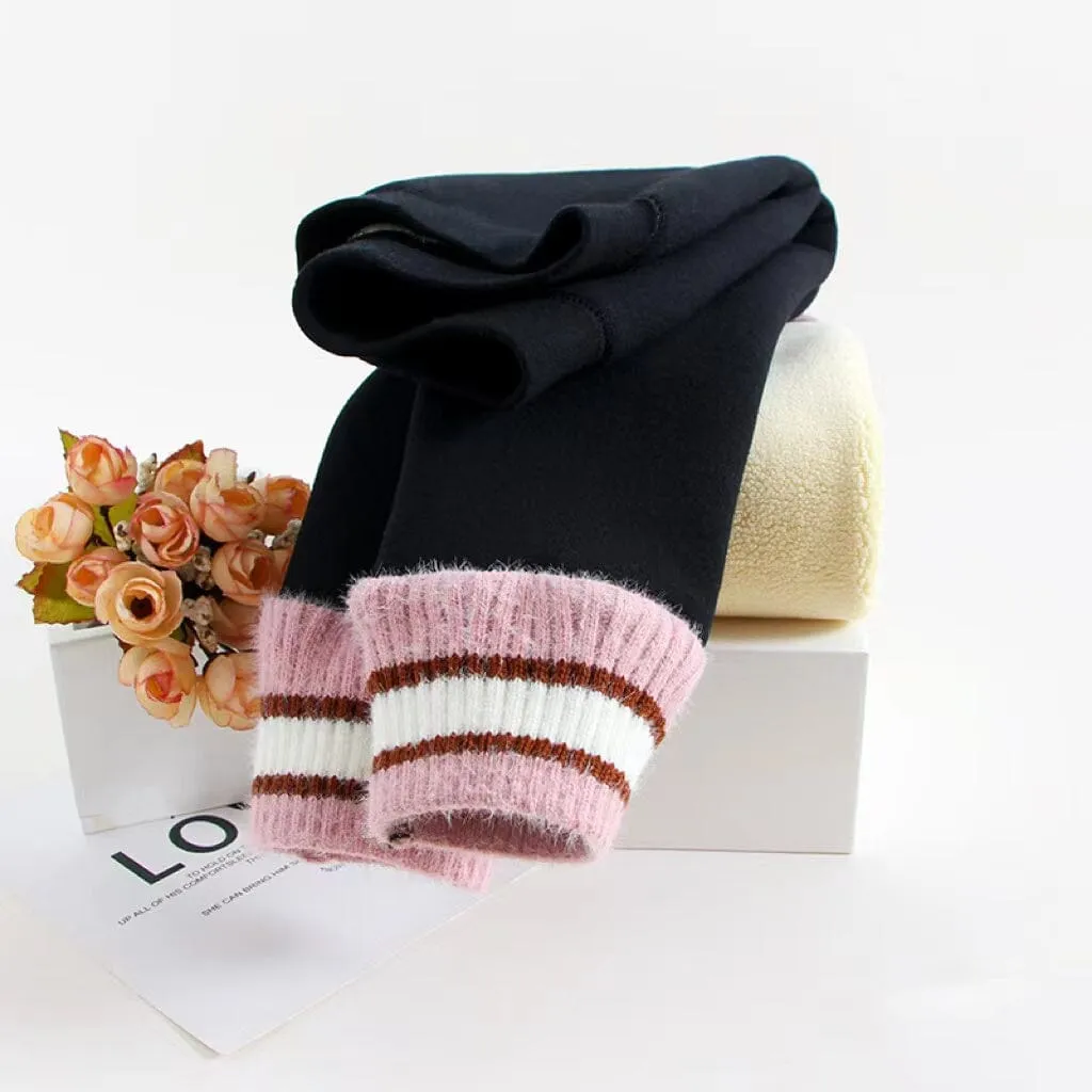 Knitted Striped Cuff Plush Leggings