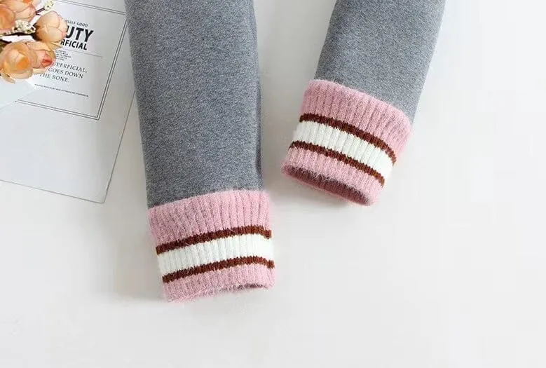 Knitted Striped Cuff Plush Leggings