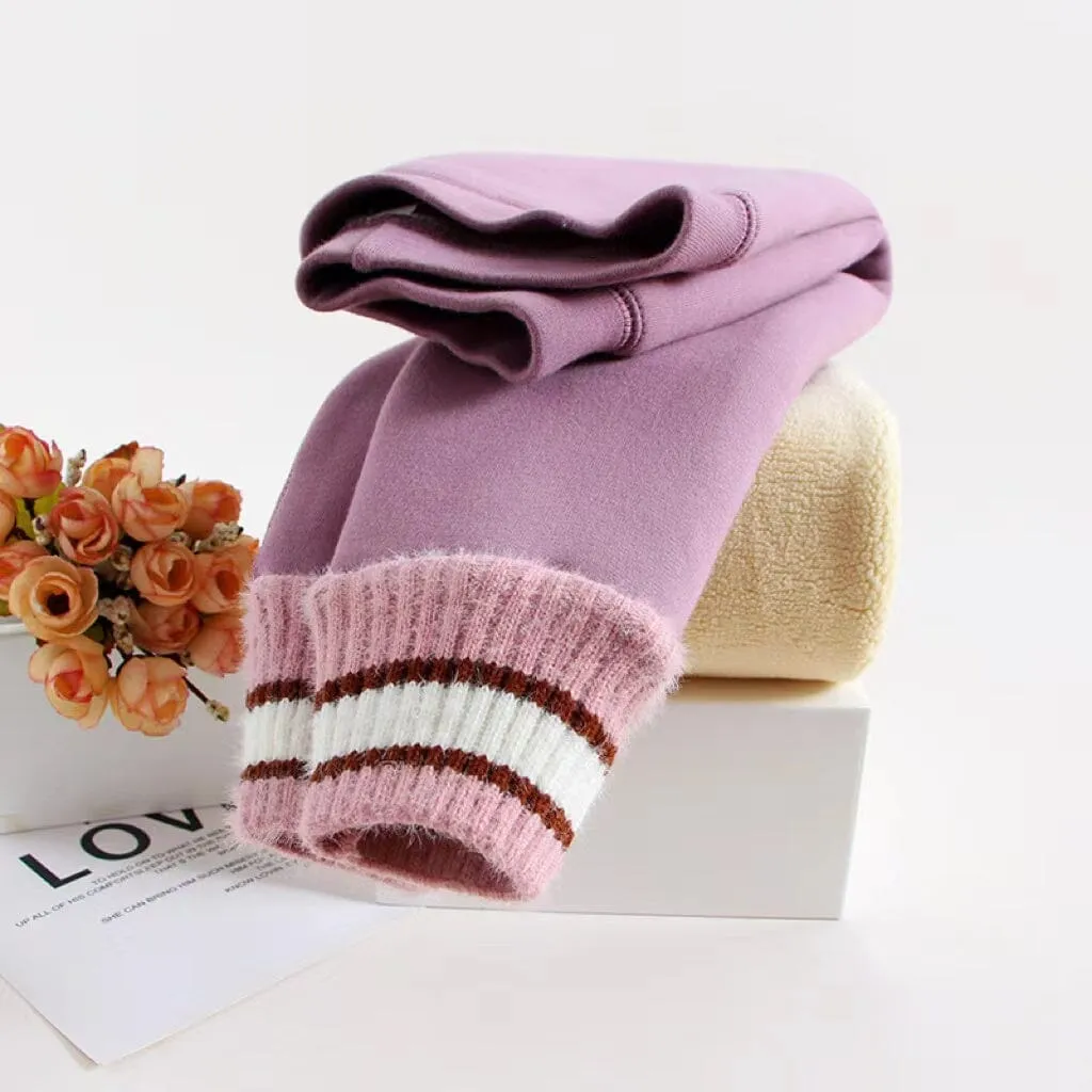 Knitted Striped Cuff Plush Leggings
