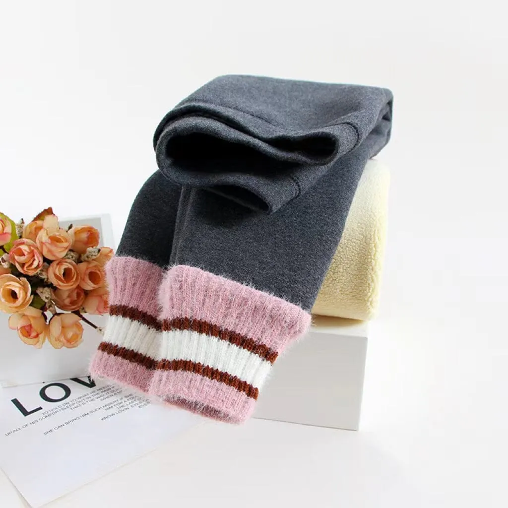 Knitted Striped Cuff Plush Leggings