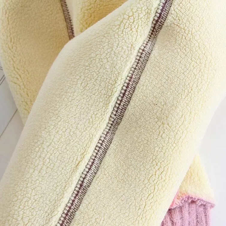 Knitted Striped Cuff Plush Leggings