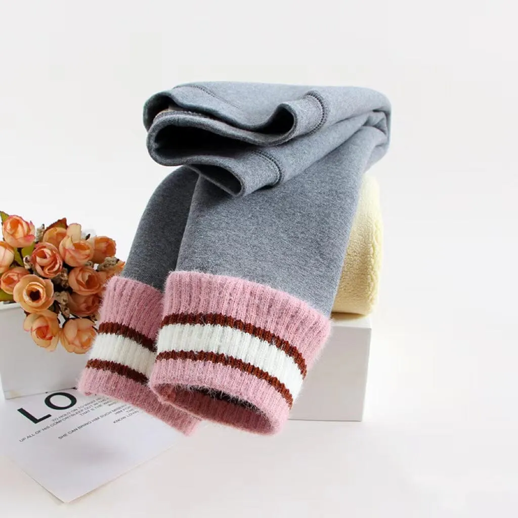 Knitted Striped Cuff Plush Leggings