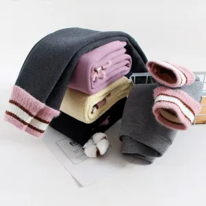 Knitted Striped Cuff Plush Leggings