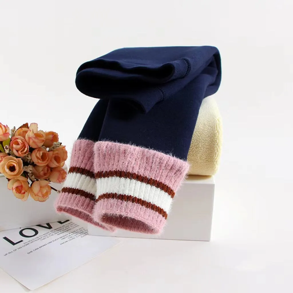 Knitted Striped Cuff Plush Leggings