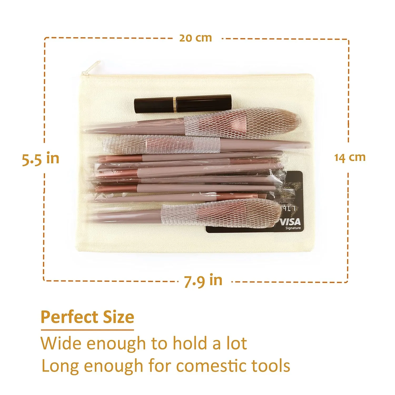 Koolmox Bulk Cosmetic Bags, 20pcs Multipurpose Makeup Bag with Zipper, Canvas Pencil Bag, Bulk Plain Beige Canvas Bag for Travel Storage Toiletry Organize Pouch Women DIY Craft Bag Gift Bag