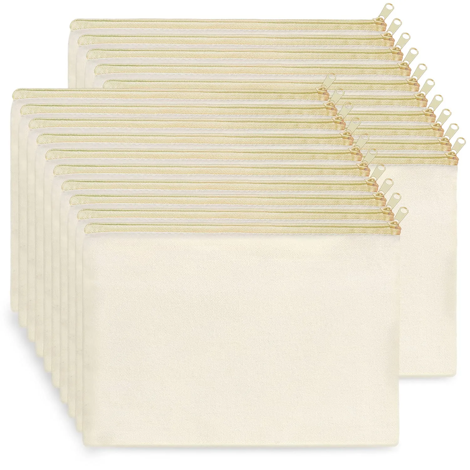Koolmox Canvas Pouch with Zipper Bulk, 20 pcs 9x7'' Cosmetic Bag Multipurpose Makeup with Zipper Canvas Pouch Large Travel Toiletry Pouches DIY Craft Purse Pencil Bag, Blank Beige