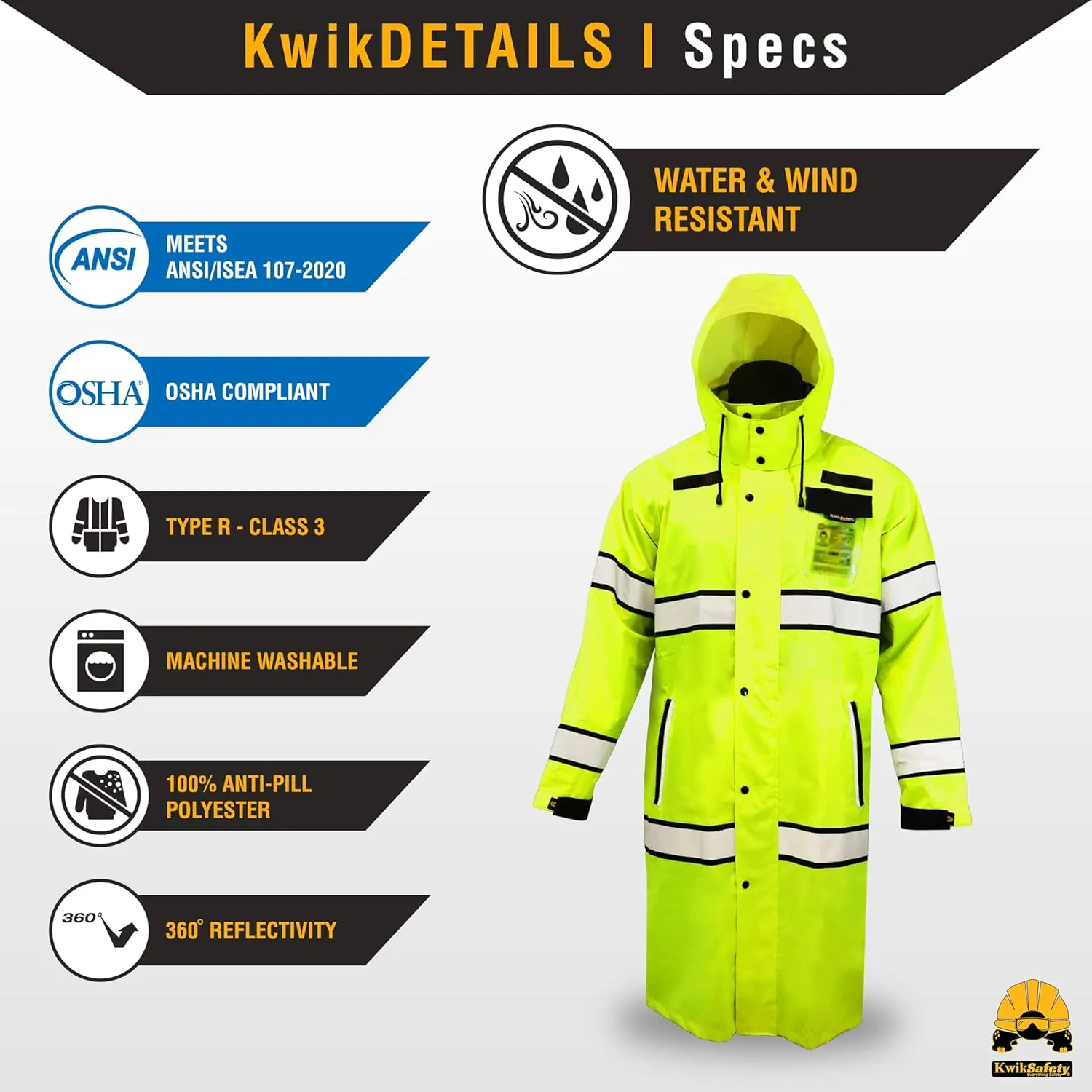 KwikSafety - Charlotte, NC - TORRENT High Vis Rain Jacket & Trench Coat ANSI OSHA Compliant