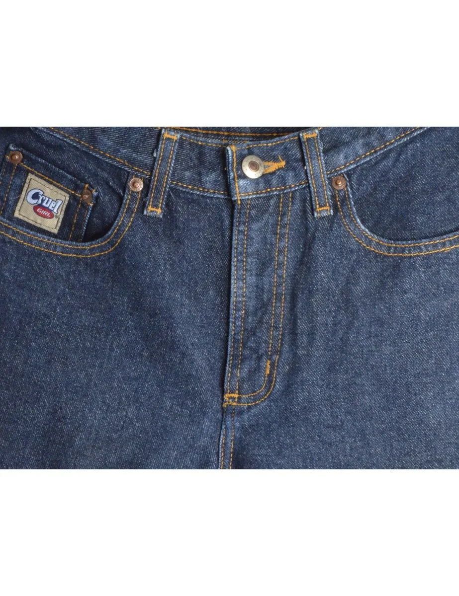 Label Rolled Hem Indigo Denim Shorts