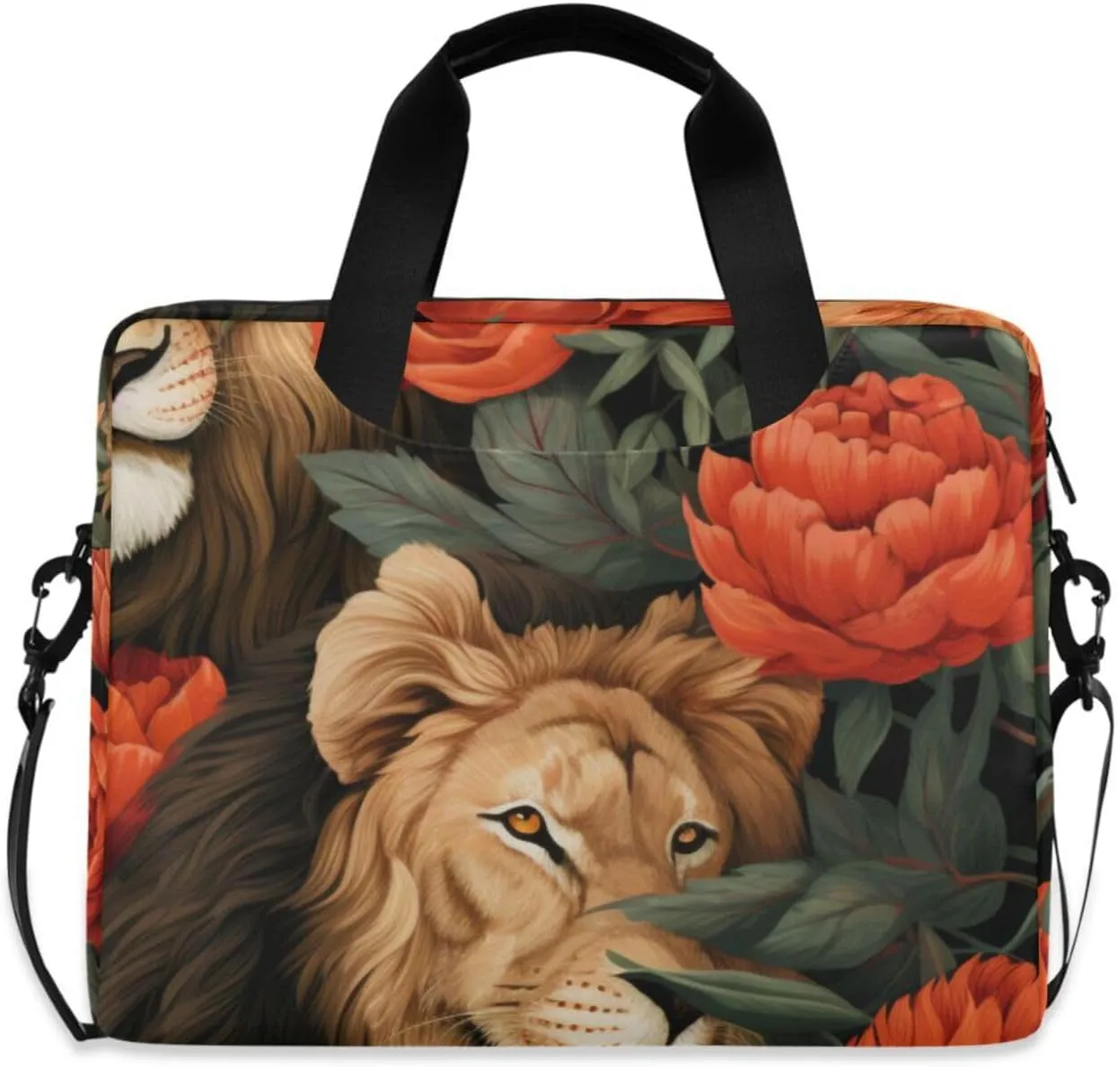Laptop Bag Fits Up to 16 Inch Computer Lion Peony Laptop Briefcases for Men Women