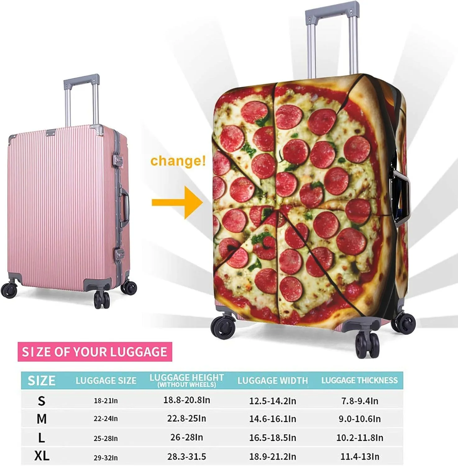 Large Pizza Print Washable Suitcase Cover Protective Luggage Cover Anti Scratch Travel Gear Protector