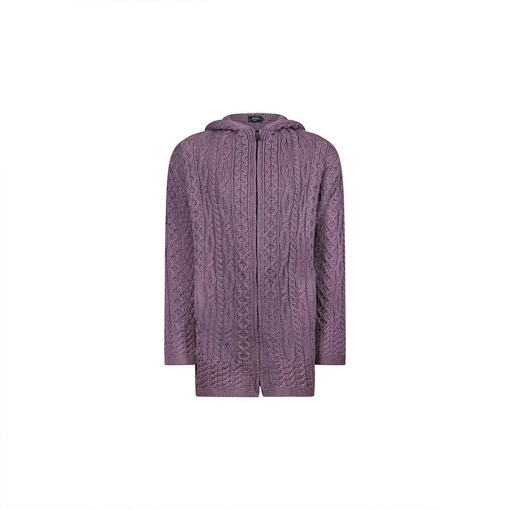 Lavender Siobhan Hooded Zip Aran Cardigan