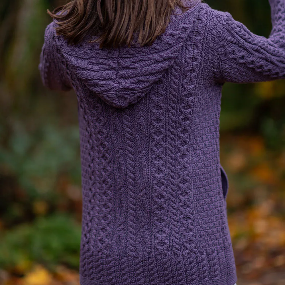 Lavender Siobhan Hooded Zip Aran Cardigan