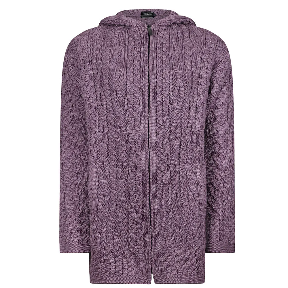 Lavender Siobhan Hooded Zip Aran Cardigan