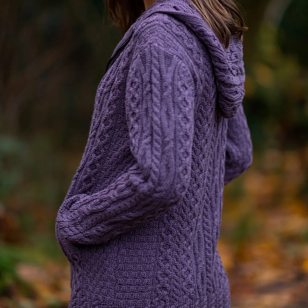 Lavender Siobhan Hooded Zip Aran Cardigan