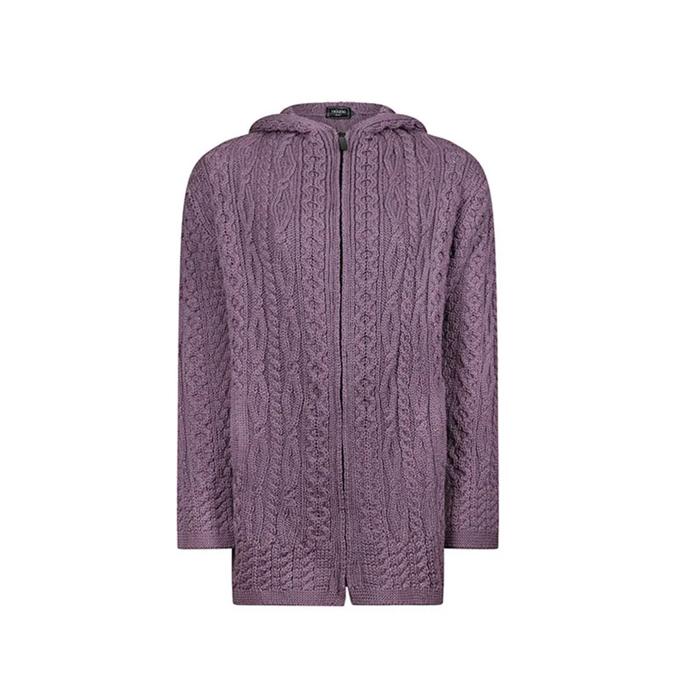 Lavender Siobhan Hooded Zip Aran Cardigan