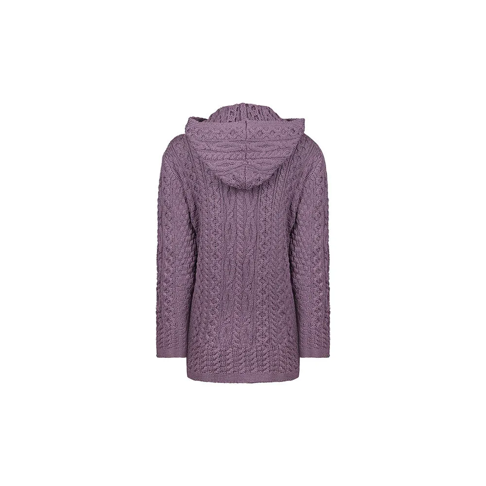 Lavender Siobhan Hooded Zip Aran Cardigan