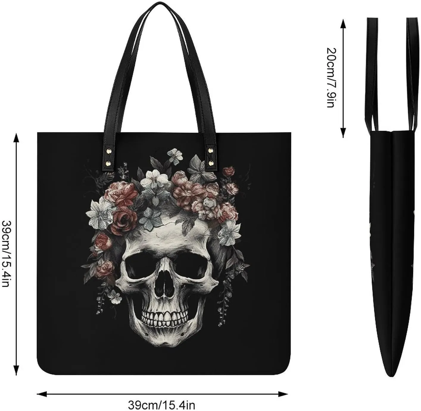 Leather Handbag for Women Tote Bag with Magnetic Buckle Skull in Darkness Crossbody Bag Shoulder Bags