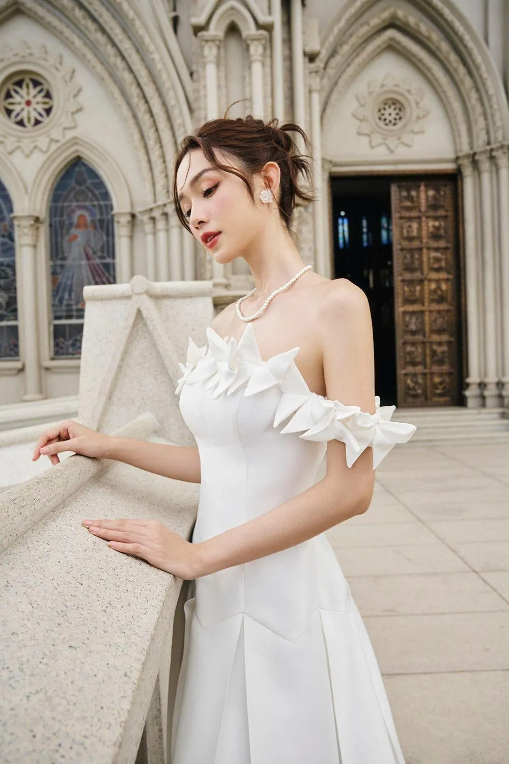 Leila Drop Waist Off-Shoulder Rayon Midi Dress