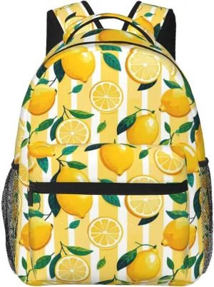 Lemon with Yellow Stripes Adult Backpacks 15 Inch Laptop Backpack Double Shoulder Bag for Work Travel Gifts