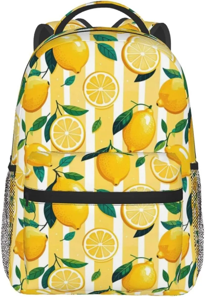 Lemon with Yellow Stripes Adult Backpacks 15 Inch Laptop Backpack Double Shoulder Bag for Work Travel Gifts