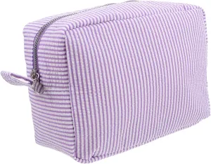 LIFKOME Women's Toiletry Storage Bag Striped Makeup Case Large Capacity Travel Container Cotton Polyester