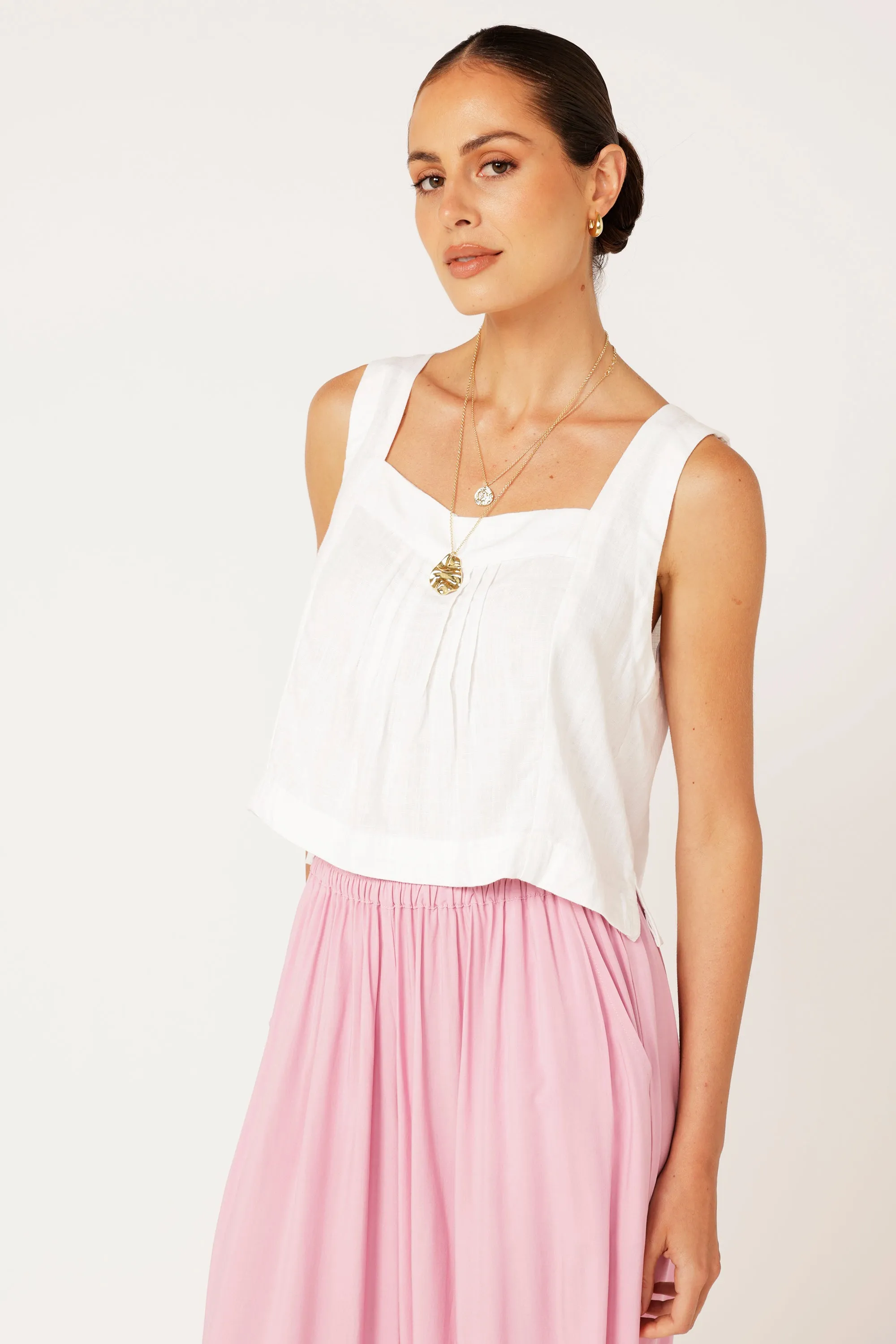 Lotus Tank Cropped | Off White | Viscose Linen