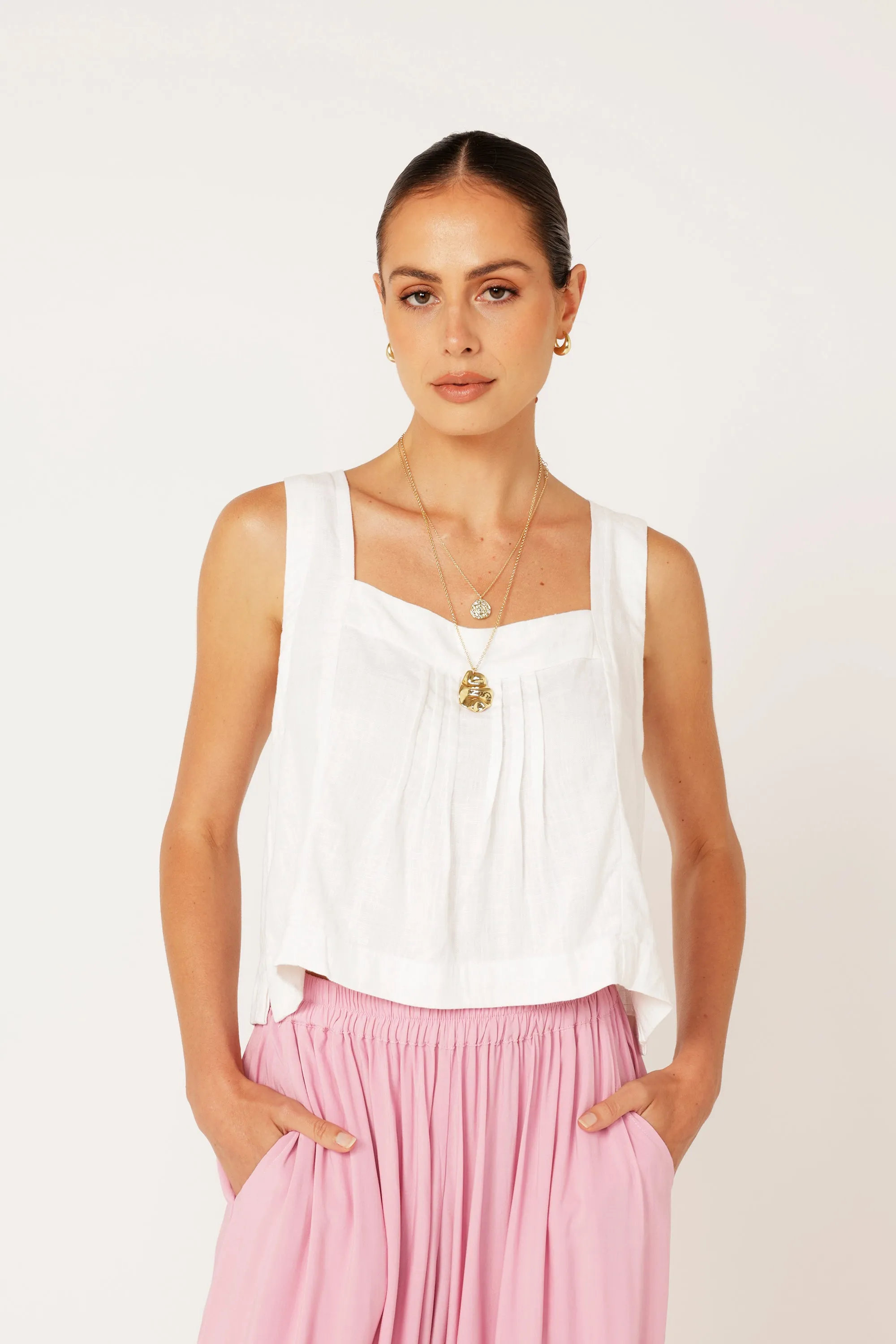 Lotus Tank Cropped | Off White | Viscose Linen