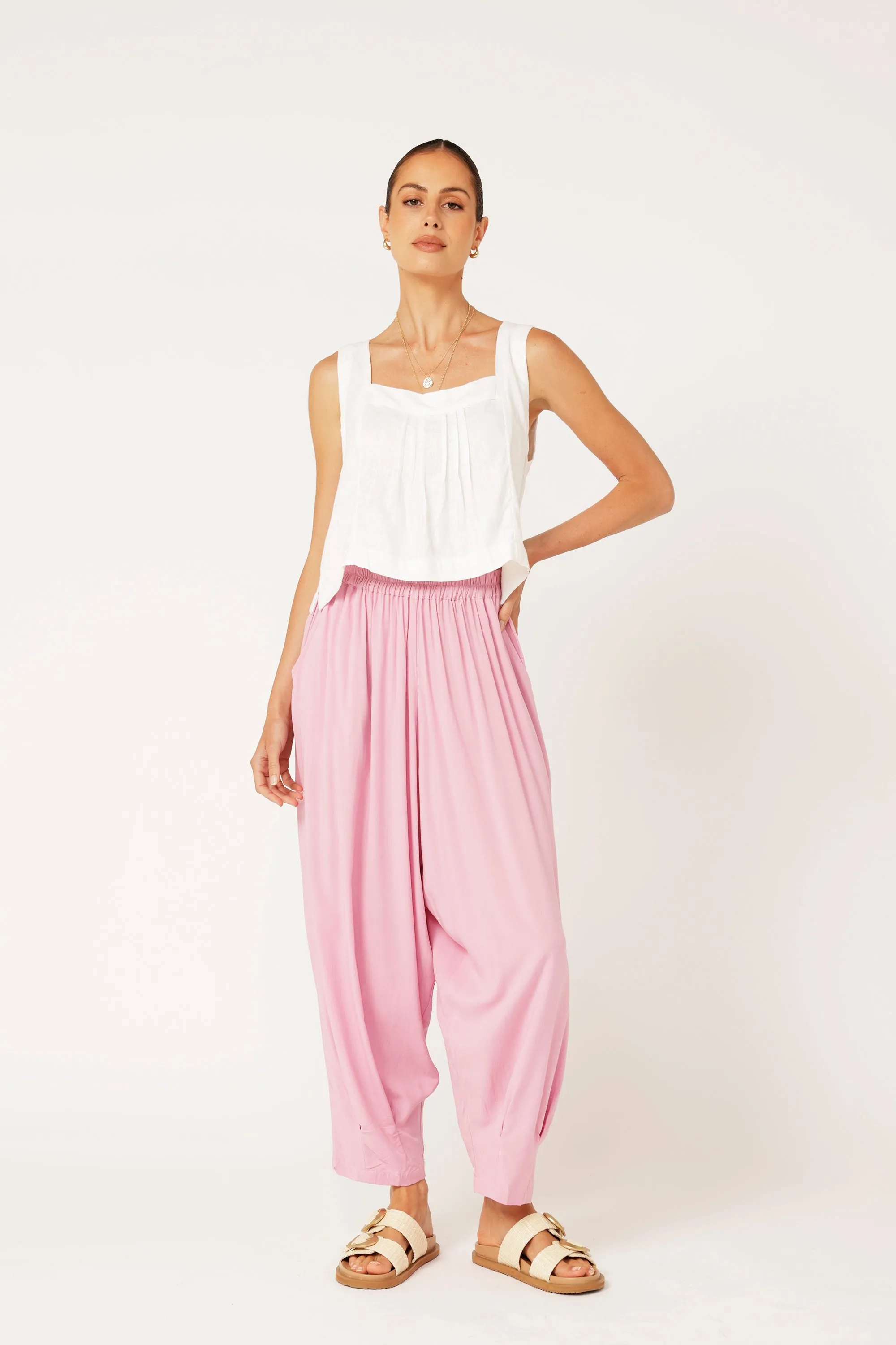 Lotus Tank Cropped | Off White | Viscose Linen