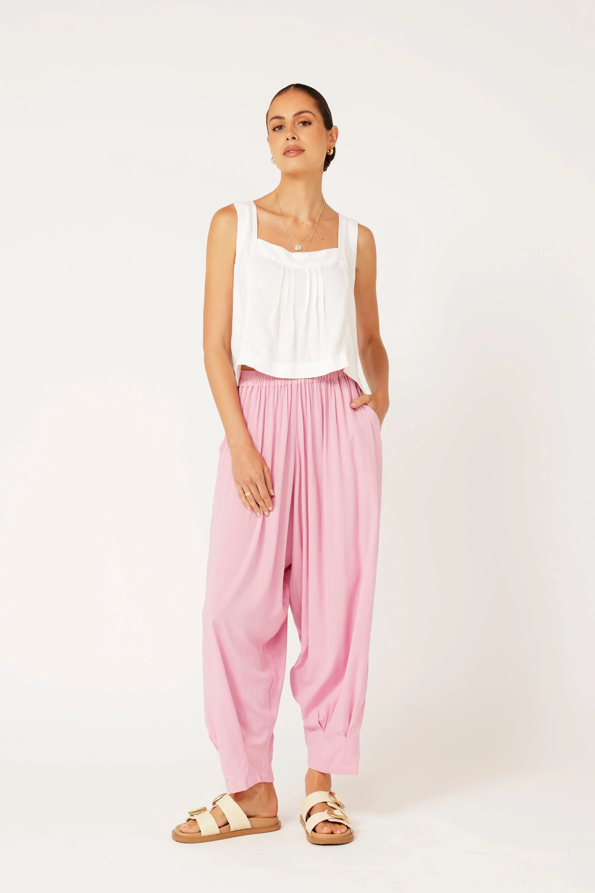 Lotus Tank Cropped | Off White | Viscose Linen