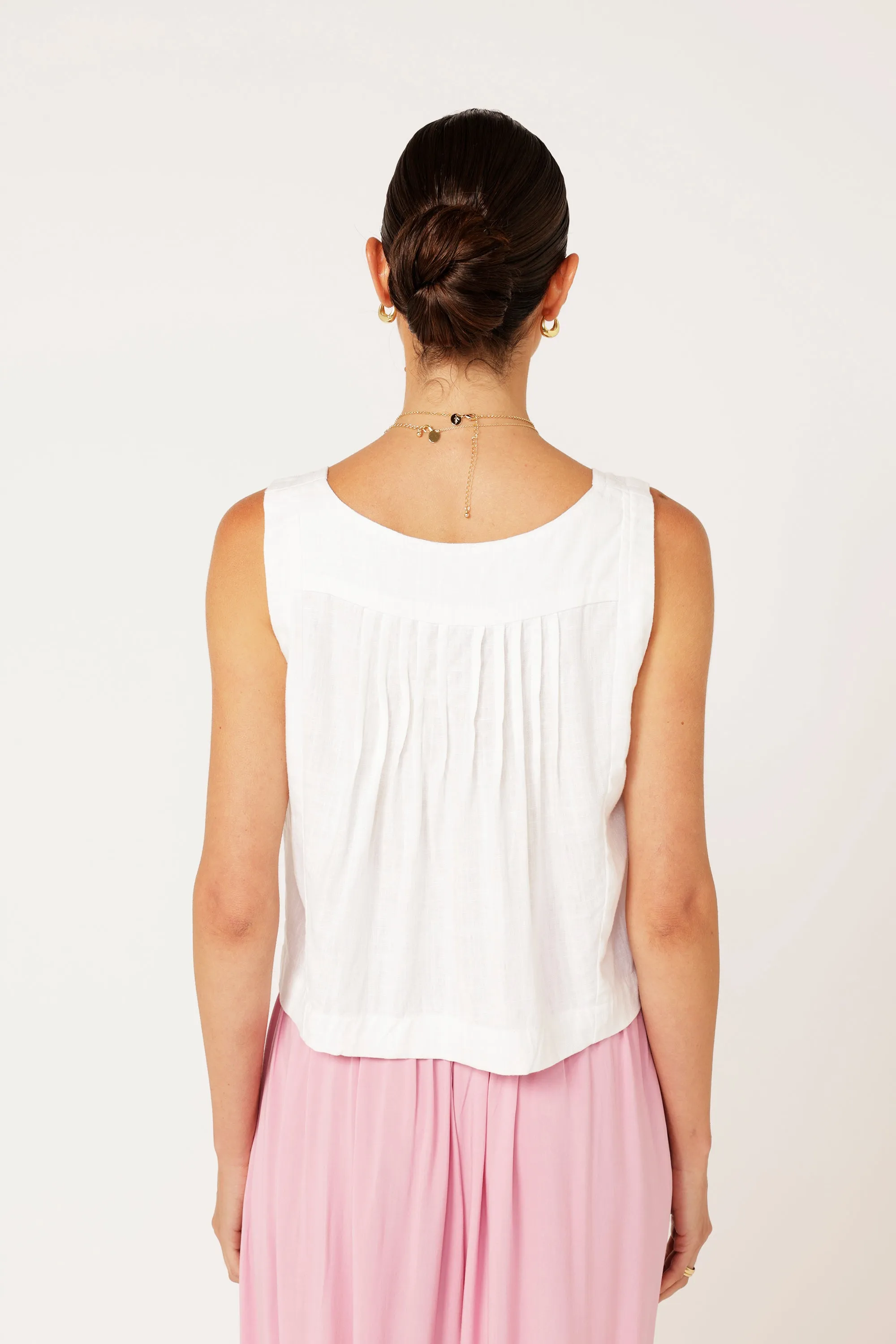 Lotus Tank Cropped | Off White | Viscose Linen