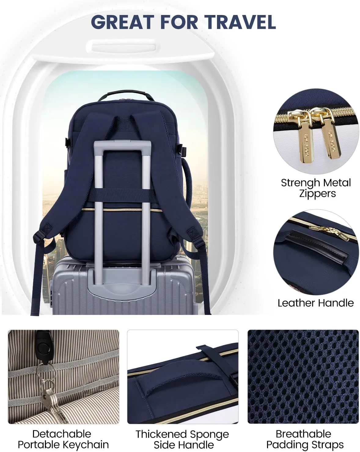 LOVEVOOK Large Travel Backpack for Women & Men, 40L Carry on Backpack for Airplanes, TSA Personal Item Travel Bag fits 17" Laptop, Waterproof Weekender Essentials Airline Approved with 3 Packing Cubes