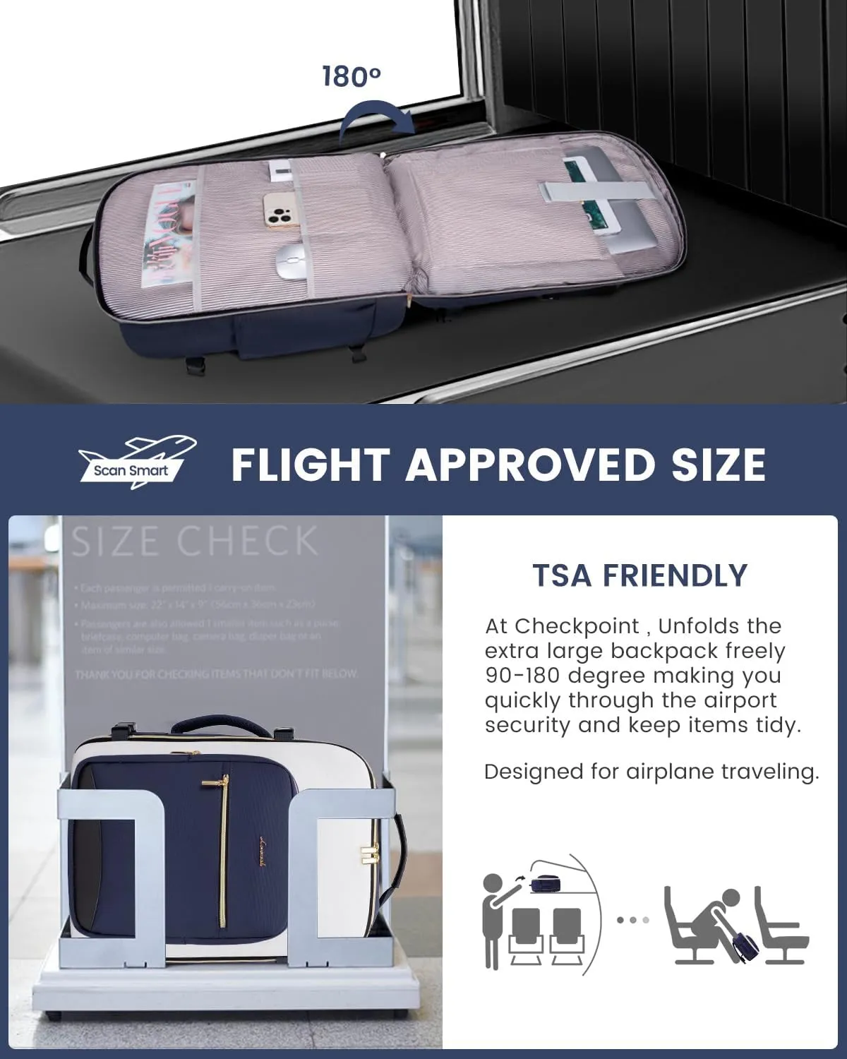 LOVEVOOK Large Travel Backpack for Women & Men, 40L Carry on Backpack for Airplanes, TSA Personal Item Travel Bag fits 17" Laptop, Waterproof Weekender Essentials Airline Approved with 3 Packing Cubes
