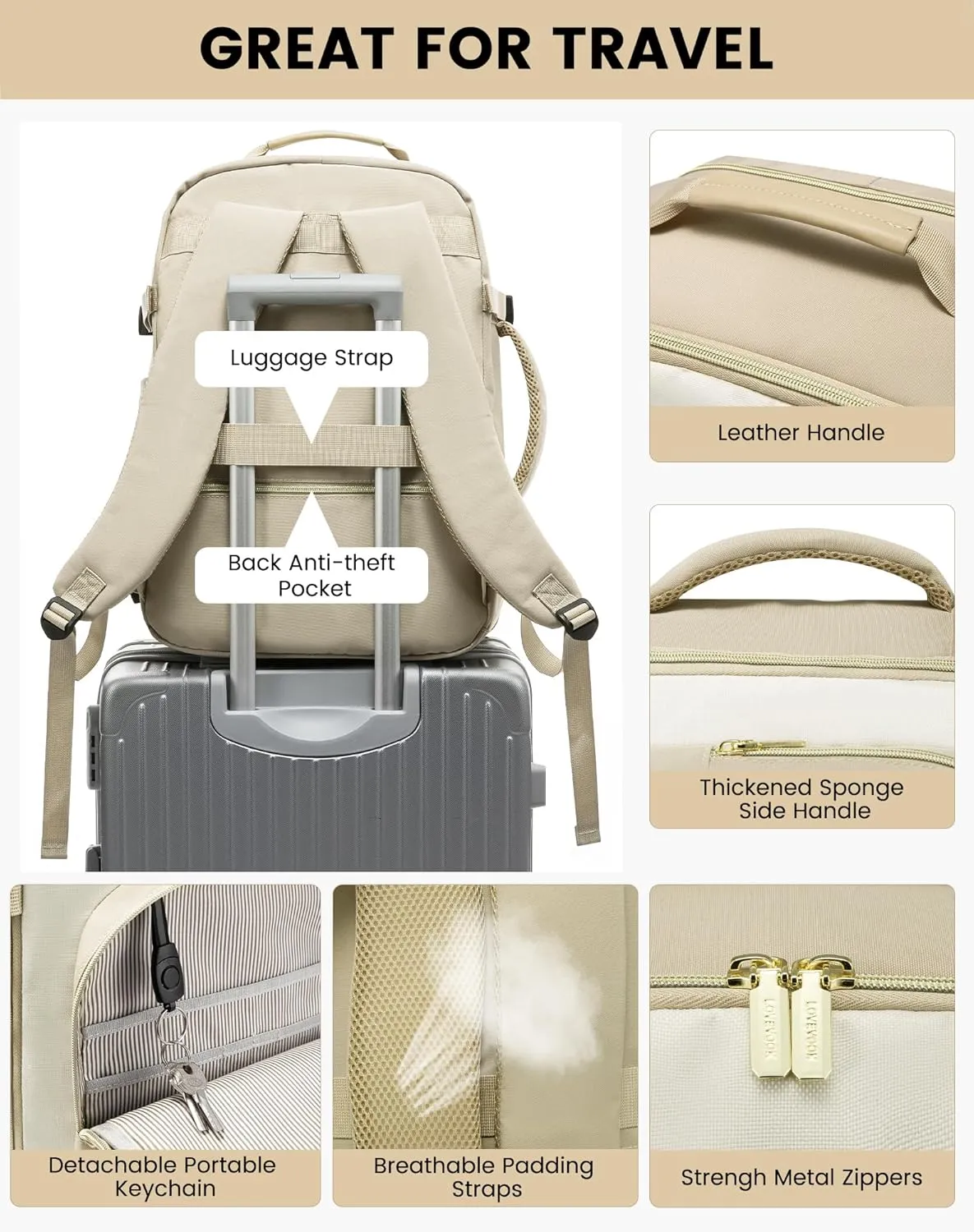 LOVEVOOK Large Travel Backpack for Women & Men, 40L Carry on Backpack for Airplanes, TSA Personal Item Travel Bag fits 17" Laptop, Waterproof Weekender Essentials Airline Approved with 3 Packing Cubes