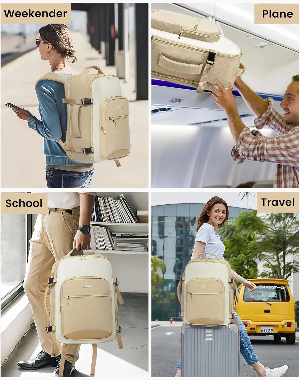 LOVEVOOK Large Travel Backpack for Women & Men, 40L Carry on Backpack for Airplanes, TSA Personal Item Travel Bag fits 17" Laptop, Waterproof Weekender Essentials Airline Approved with 3 Packing Cubes