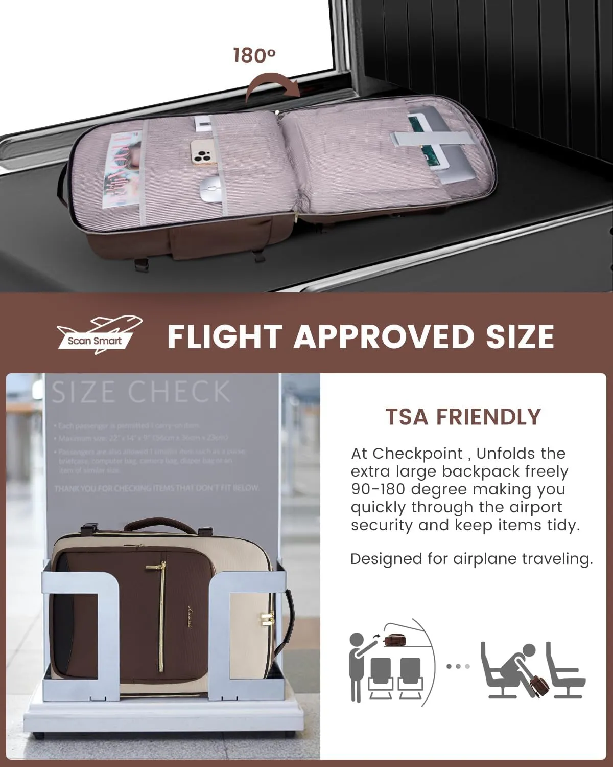 LOVEVOOK Large Travel Backpack for Women & Men, Carry on Backpack Airline Approved, TSA Personal Item Travel Bag fits 17" Laptop, 40L Waterproof Travel Essentials Sports Backpack with 3 Packing Cubes