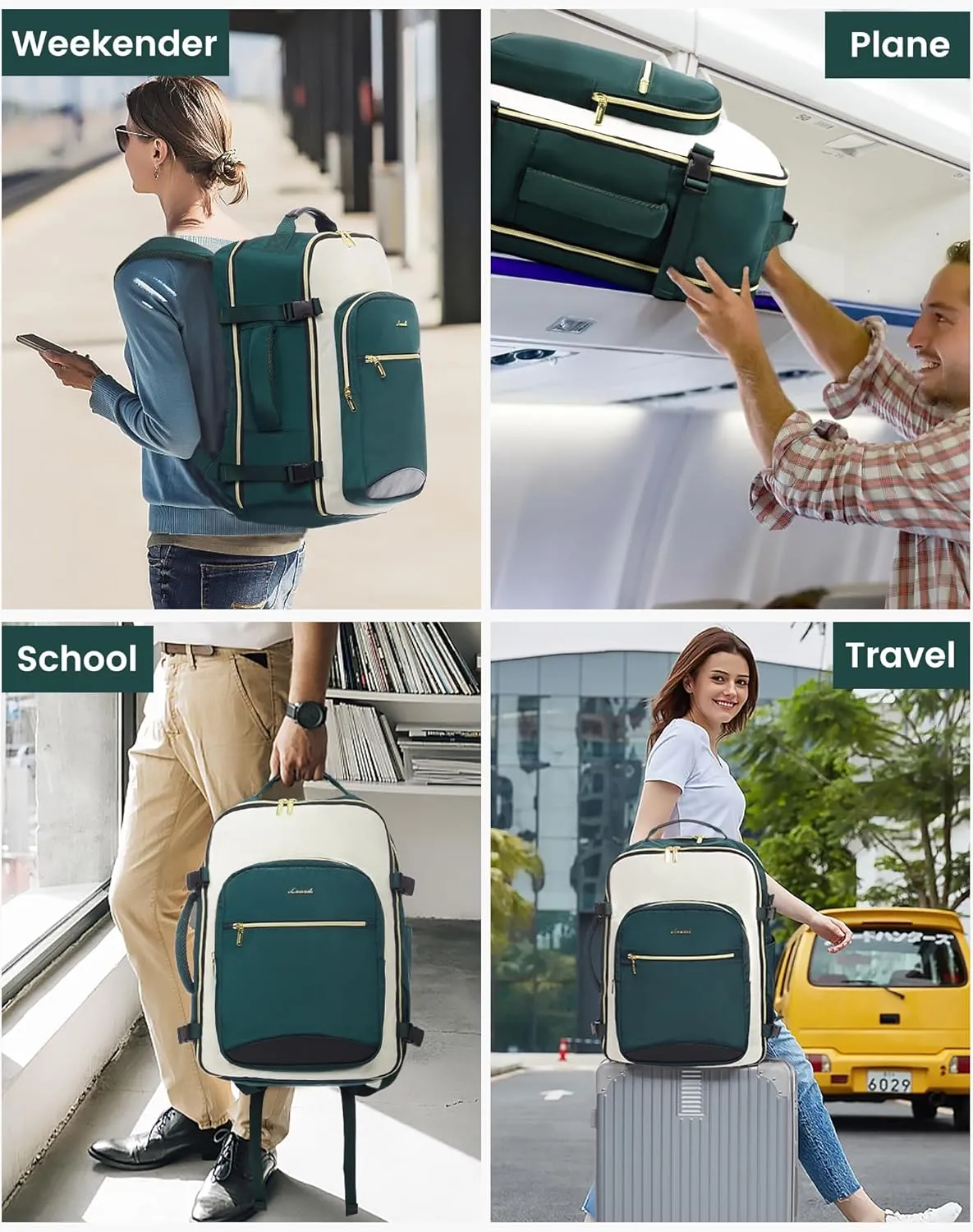 LOVEVOOK Large Travel Backpack for Women & Men, Carry on Backpack Airline Approved, TSA Personal Item Travel Bag fits 17" Laptop, 40L Waterproof Travel Essentials Sports Backpack with 3 Packing Cubes
