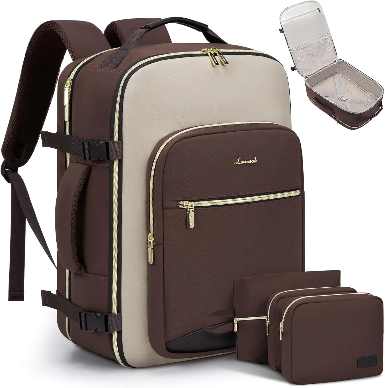 LOVEVOOK Large Travel Backpack for Women & Men, Carry on Backpack Airline Approved, TSA Personal Item Travel Bag fits 17" Laptop, 40L Waterproof Travel Essentials Sports Backpack with 3 Packing Cubes