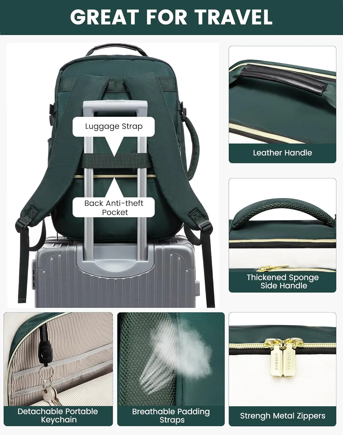 LOVEVOOK Large Travel Backpack for Women & Men, Carry on Backpack Airline Approved, TSA Personal Item Travel Bag fits 17" Laptop, 40L Waterproof Travel Essentials Sports Backpack with 3 Packing Cubes