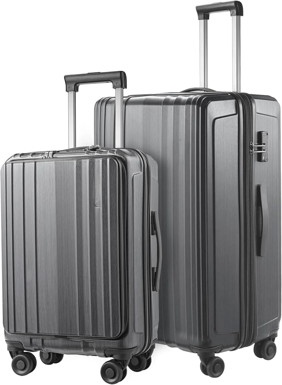 Luggage Set 2 Piece 20/28, 20" Carry-on with Front Pocket & 28" Expandable Luggage, ABS PC Suitcase with Spinner Wheels, Silver Grey