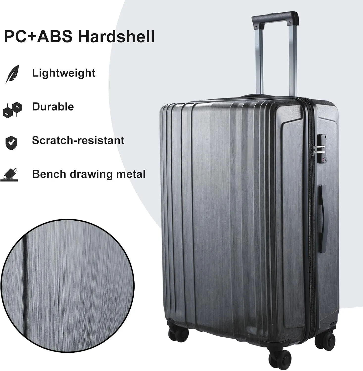 Luggage Set 2 Piece 20/28, 20" Carry-on with Front Pocket & 28" Expandable Luggage, ABS PC Suitcase with Spinner Wheels, Silver Grey